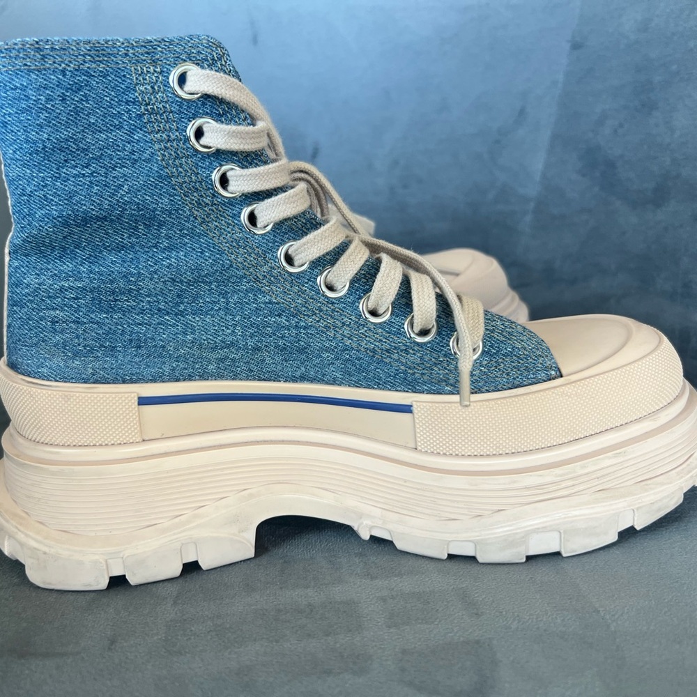 Alexander McQueen Women's Tread Slick Denim Platform Booties - Picture 6 of 13